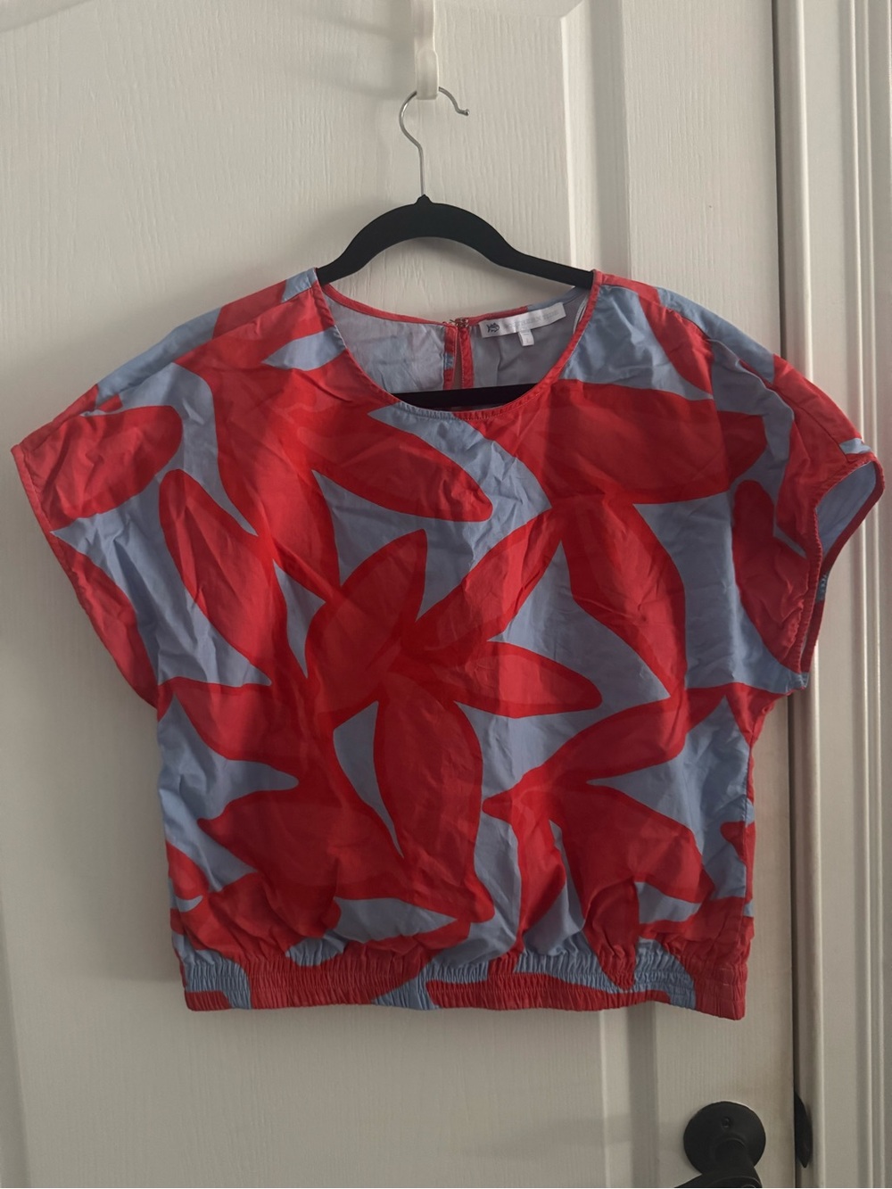 Southern Tide Light Blue Top with Red Floral Design